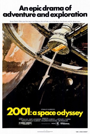 One of the theatrical posters, illustrating a similar scene as Kirby's cover, gives an idea of the stark tone Kubrick sets for much of his movie, and stands in stark contrast to Kirby's cover.